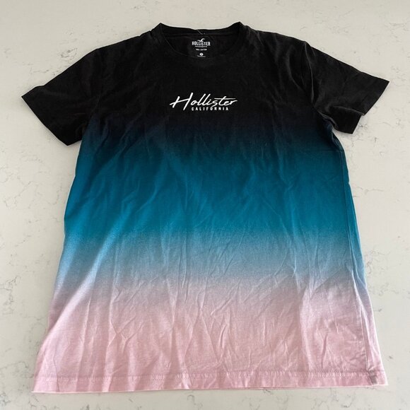 Hollister California SS Crew Nk Colorblock Graphic Top Blk Blue Pink Sz S NWT - Picture 2 of 9